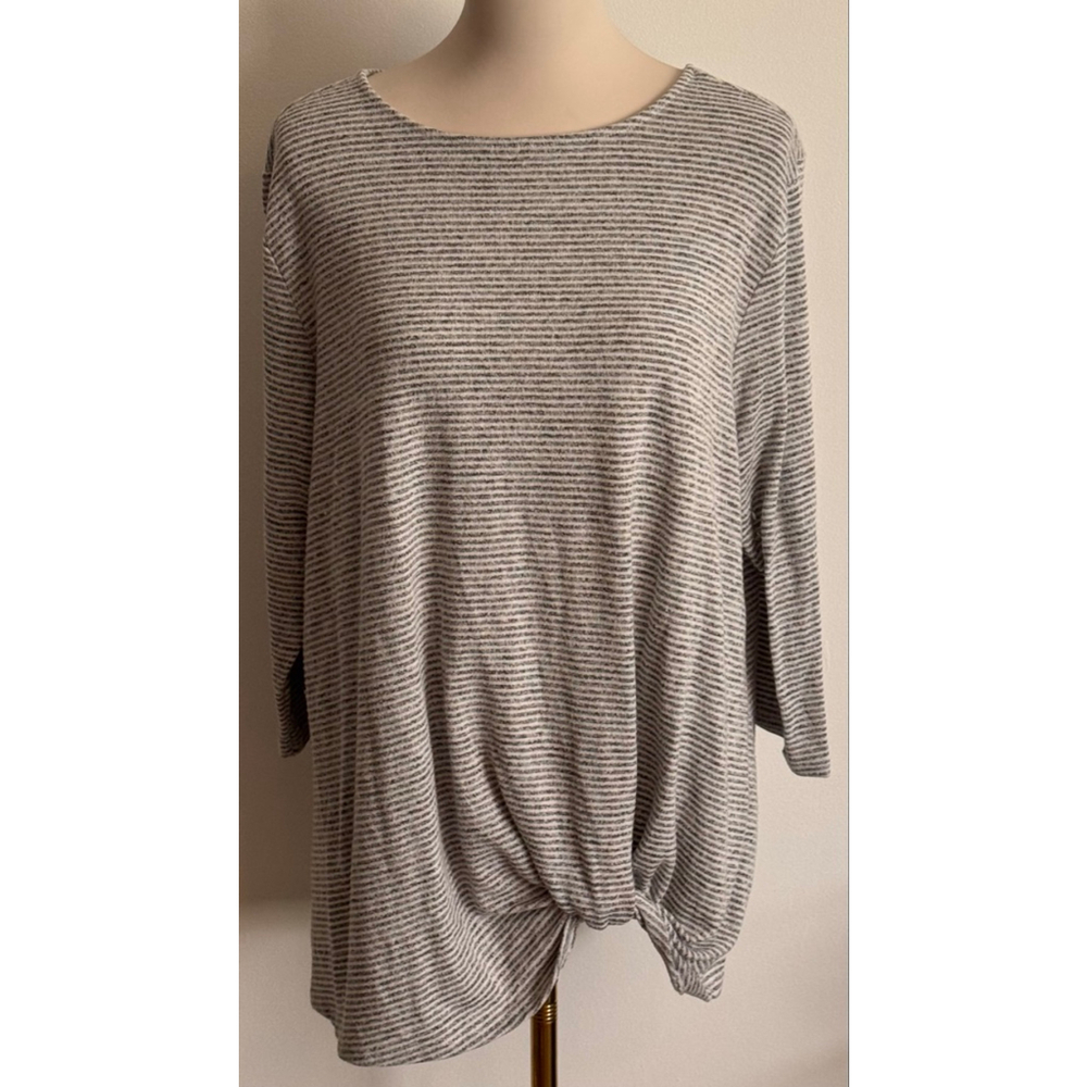 Women's Matty M Long Sleeve Tee XL Gray White Striped